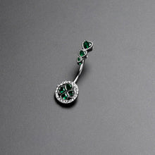Green Clear Gem Triple Drop Heart Shamrock Double Mount Belly Ring