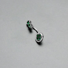 Green Clear Gem Triple Drop Heart Shamrock Double Mount Belly Ring