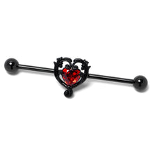 14G Red CZ Gem Black Passion Heart Industrial Barbell 38mm