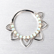 16G 3/8 White Synthetic Opal 14k White Gold Filigree Hinged Segment Ring