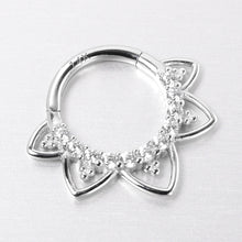 16G 5/16 Clear CZ Gem 14k White Gold Filigree Hinged Segment Ring