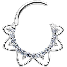 16G 3/8 Clear CZ Gem 14k White Gold Filigree Hinged Segment Ring