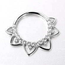 16G 3/8 Clear CZ Gem 14k White Gold Filigree Hinged Segment Ring