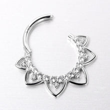 16G 3/8 Clear CZ Gem 14k White Gold Filigree Hinged Segment Ring