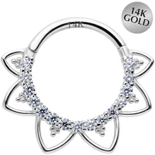 16G 3/8 Clear CZ Gem 14k White Gold Filigree Hinged Segment Ring