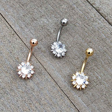 Clear CZ Gem Gold Tone Luxury Sun Splash Belly Ring