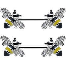 14G 9/16 Clear CZ Gem Honey Bees Barbell Nipple Ring Set