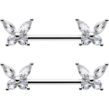14G 9/16 Clear CZ Gem Butterflies Barbell Nipple Ring Set