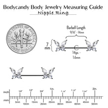 14G 9/16 Clear CZ Gem Butterflies Barbell Nipple Ring Set