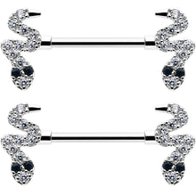 14G 9/16 Clear Black CZ Gem Sexy Snakes Barbell Nipple Ring Set