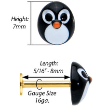 16G 5/16 Gold Hue Round Penguin Face Holiday Labret Monroe Tragus
