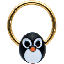 16G 3/8 Gold Tone Round Penguin Face Holiday Hinged Segment Ring