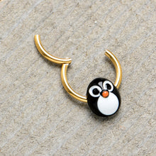 16G 3/8 Gold Tone Round Penguin Face Holiday Hinged Segment Ring