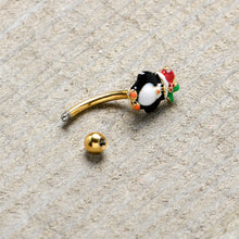 16G 5/16 Gold Tone Holly Hat Penguin Holiday Curved Eyebrow Ring