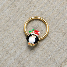16G 3/8 Gold Tone Holly Hat Penguin Holiday Hinged Segment Ring