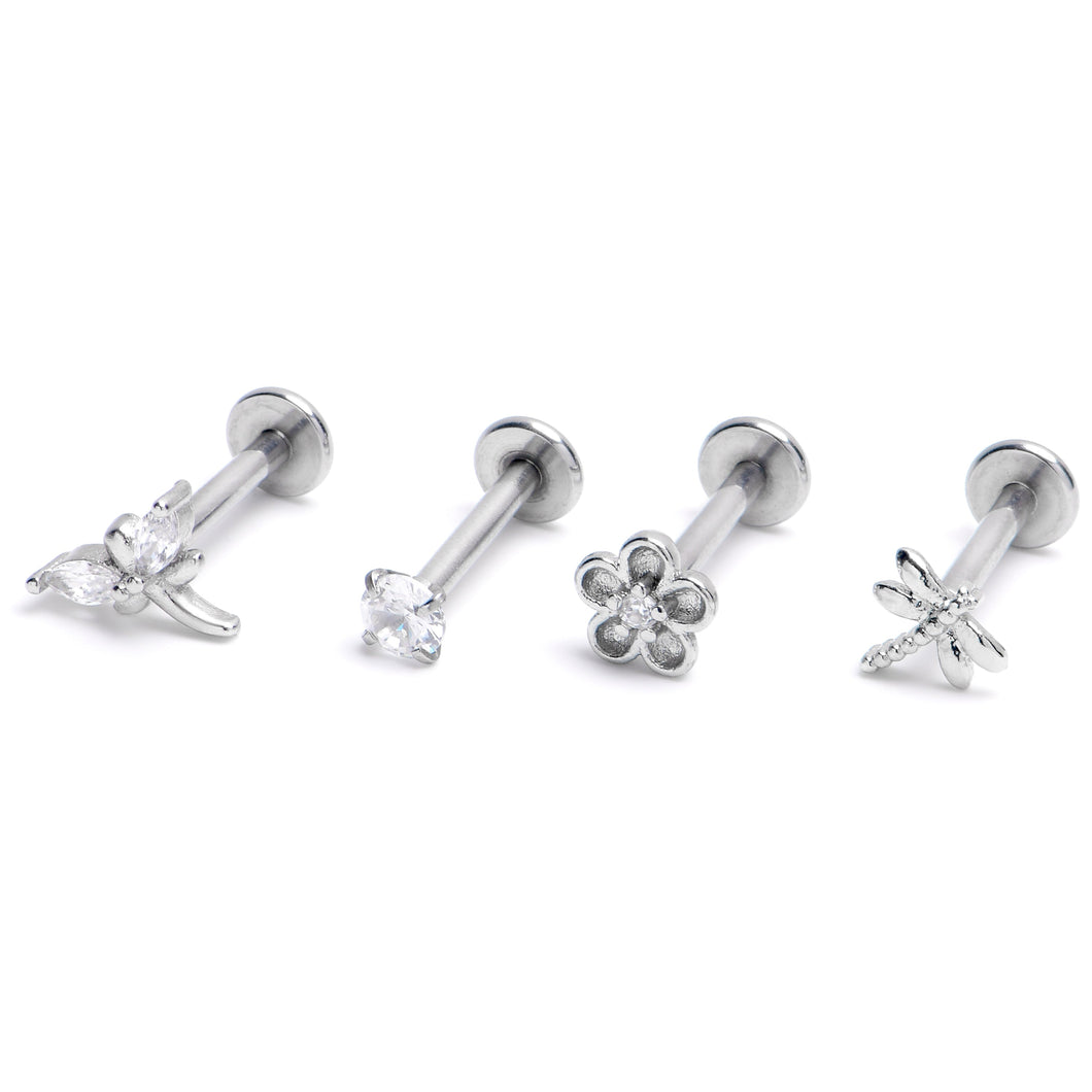 16G 5/16 Clear Gem Dragonflies Sun Labret Monroe Tragus Curation Set of 4