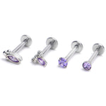 16G 5/16 Purple Gem Insect Oval Labret Monroe Tragus Set of 4