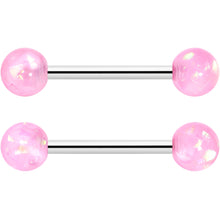 14G 3/8 9/16 Pink Faux Opal Horseshoe Barbell Nipple Ring Set of 4