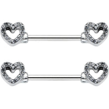 14G 9/16 Clear Gem Open Heart Valentine Barbell Nipple Ring Set