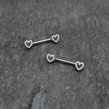 14G 9/16 Clear Gem Open Heart Valentine Barbell Nipple Ring Set