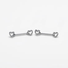 14G 9/16 Clear Gem Open Heart Valentine Barbell Nipple Ring Set