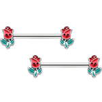14G 9/16 Sweet Happy Rose Flower Barbell Nipple Ring Set