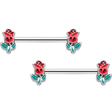 14G 9/16 Sweet Happy Rose Flower Barbell Nipple Ring Set