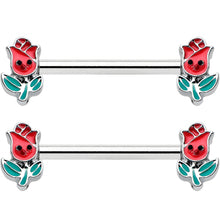 14G 9/16 Sweet Happy Rose Flower Barbell Nipple Ring Set