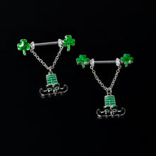 14G 11/16 Leprechaun Legs Shamrock Chain Dangle Nipple Ring Set