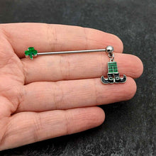 14G Leprechaun Legs Shamrock Dangle Industrial Barbell 38mm