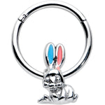16G 3/8 Easter Bunny Red Blue Ears Hinged Segment Ring