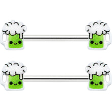 14G 9/16 Sweet Happy Green Beer St Patricks Day Nipple Ring Set