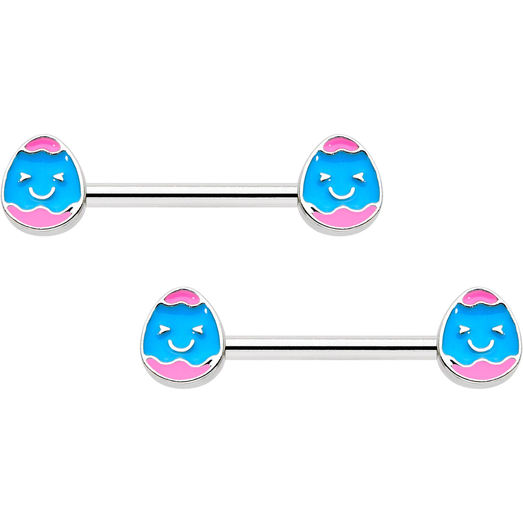 14G 9/16  Blue Pink Celebration Easter Egg Barbell Nipple Ring Set