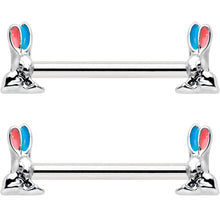 14G 9/16 Easter Bunny Blue Red Ears Barbell Nipple Ring Set