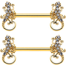14G 9/16 Clear Gem Gold Hue Luscious Lizard Barbell Nipple Ring Set