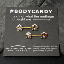 14G 9/16 Red Gem Gold Tone Royal Lotus Barbell Nipple Ring Set