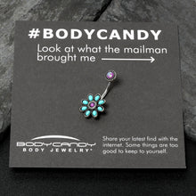 Blue Faux Opal Flower Teal Petals Double Mount Belly Ring