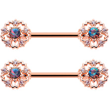 14G 9/16 Vitrail Gem Rosy Hue Flower Barbell Nipple Ring Set