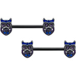 14G 9/16 Purple Blue Gem Black Opulent Owl Barbell Nipple Ring Set