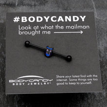 14G Blue Purple Gem Black Opulent Owl Industrial Barbell 38mm