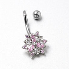 16G 5/16 Pink Clear CZ Gem Snowflake Style Curved Eyebrow Ring