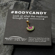 Pink Green Gem Gold Tone Watermelon Yum Belly Ring