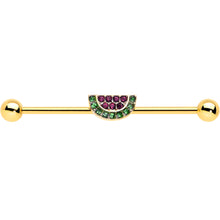 14G Pink Green Gem Gold Hue Watermelon Yum Industrial Barbell 38mm