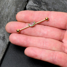 14G Pink Green Gem Gold Hue Watermelon Yum Industrial Barbell 38mm