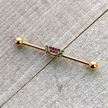 14G Pink Green Gem Gold Hue Watermelon Yum Industrial Barbell 38mm