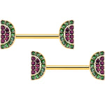 14G 9/16 Pink Gem Gold Hue Watermelon Yum Barbell Nipple Ring Set