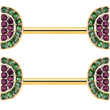 14G 9/16 Pink Gem Gold Hue Watermelon Yum Barbell Nipple Ring Set