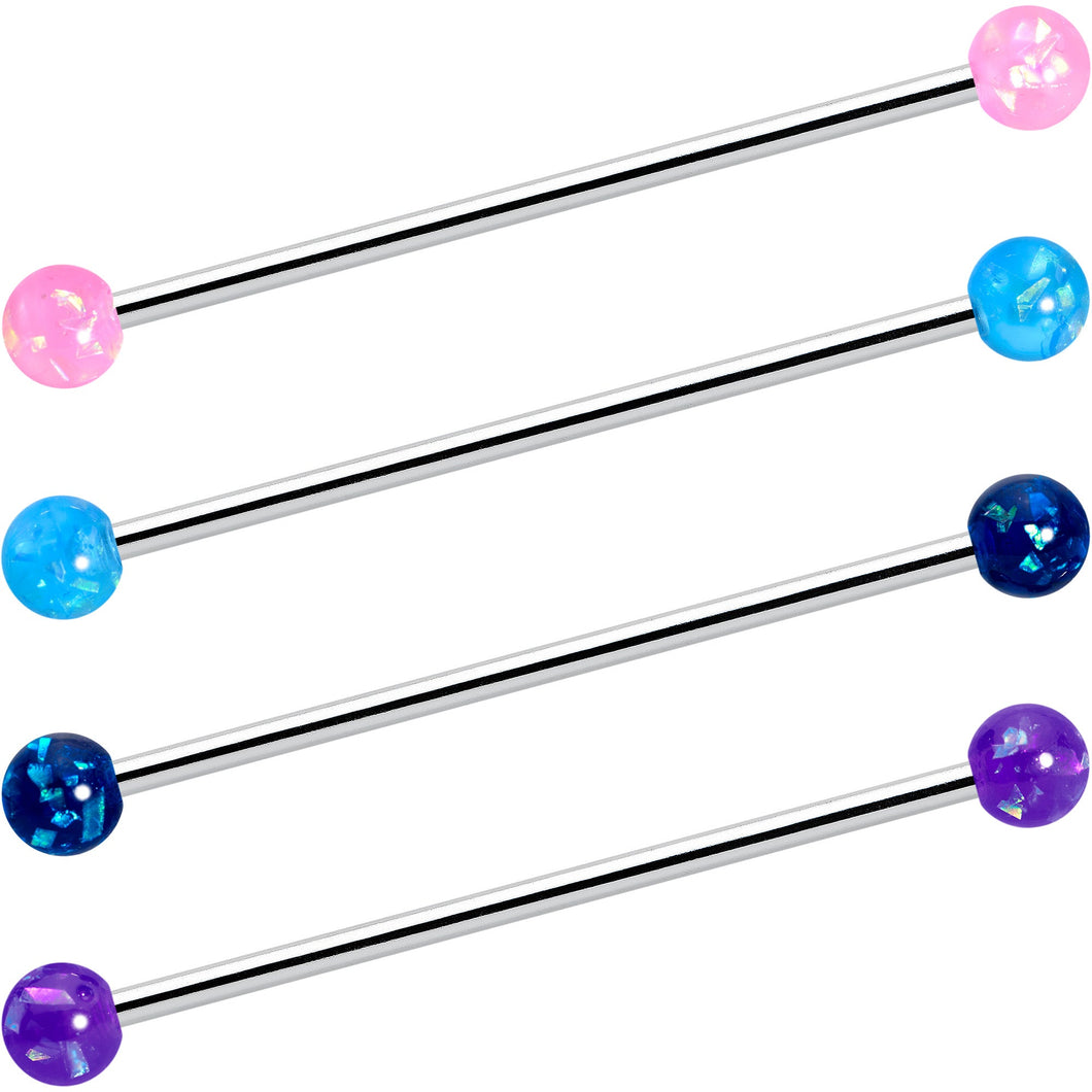 14G Pink Blue Purple Faux Opal Pack Industrial Barbell Set of 4