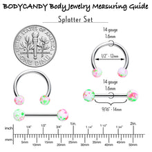 14G 9/16 1/2 Splatter Green Pink Barbell Horseshoe Nipple Ring Set of 4
