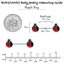 14G 9/16 Clear Gem Ladybug Yin Yang Barbell Nipple Ring Set